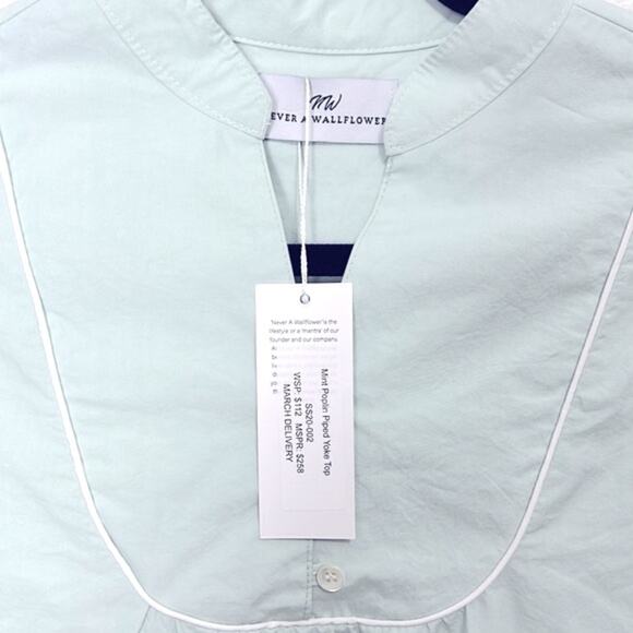 Never A Wallflower Mint Poplin Piped Yolk Top size XS NWT - Picture 3 of 6